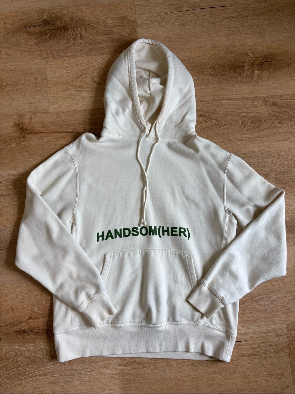 Russ Cream Hoodie with Green "HANDSOM(HER)" Print